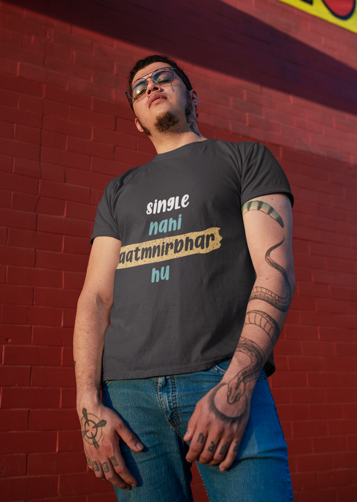 Single Nahi Aatmnirbhar Hu Mens Half Sleeves T-shirt- FunkyTeesClub