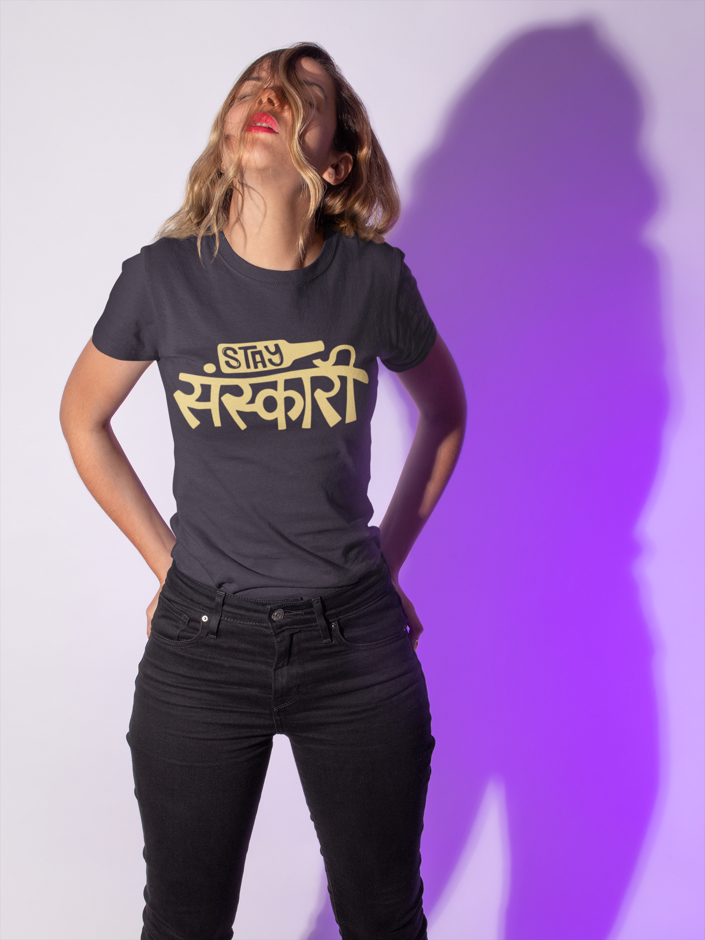 Stay Sanskari Women Half Sleeves T-shirt- FunkyTeesClub