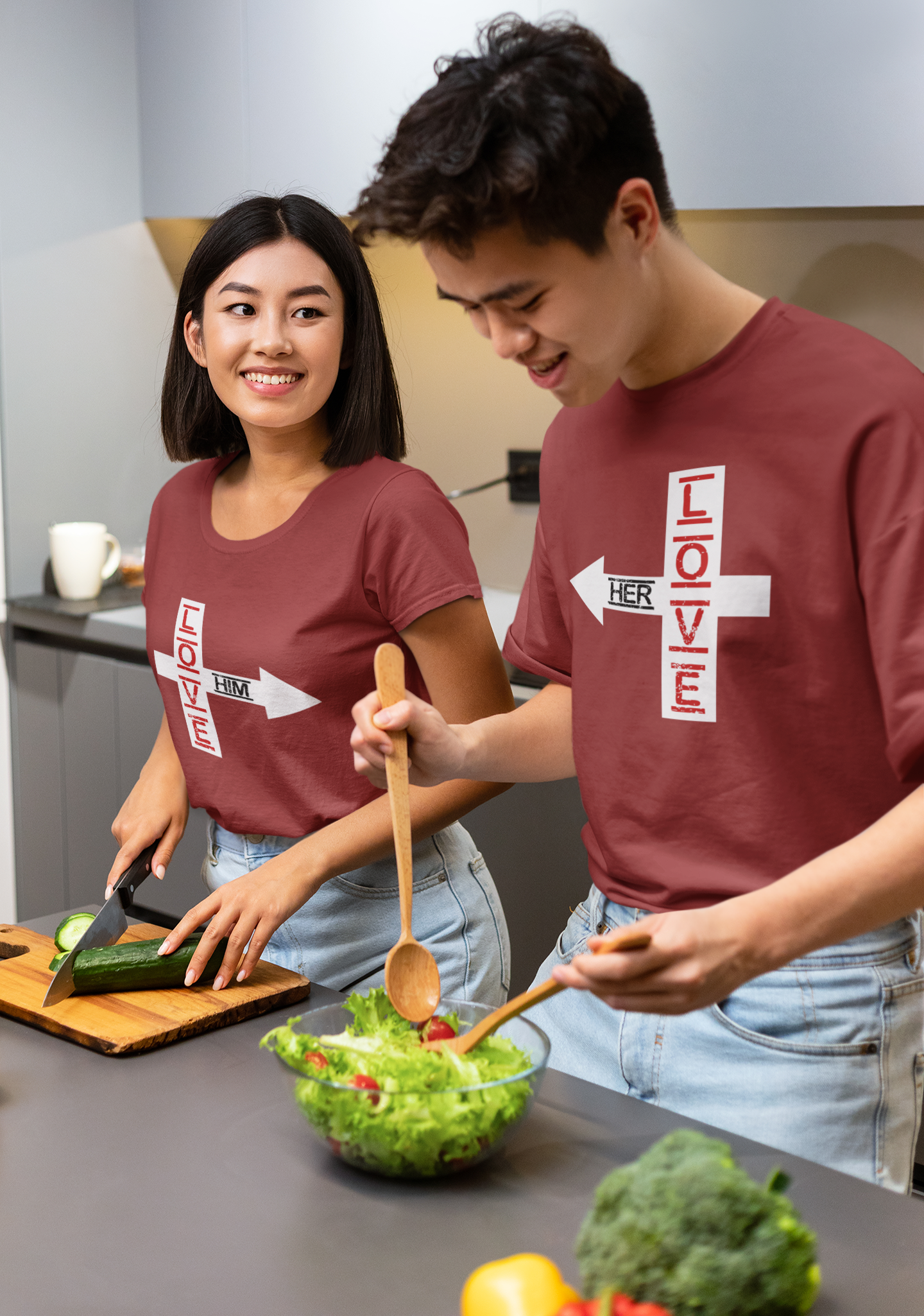 Love Her Love Him Couple Half Sleeves T-Shirts -FunkyTeesClub