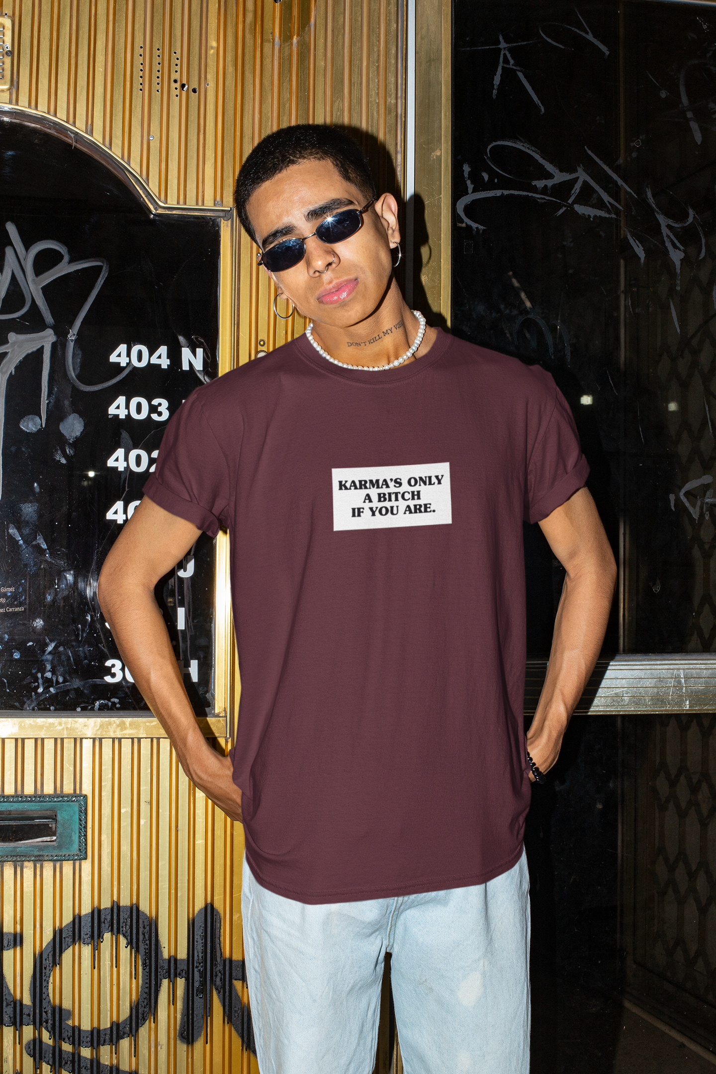 Karma Is Only Bitch If You Are Mens Half Sleeves T-shirt- FunkyTeesClub