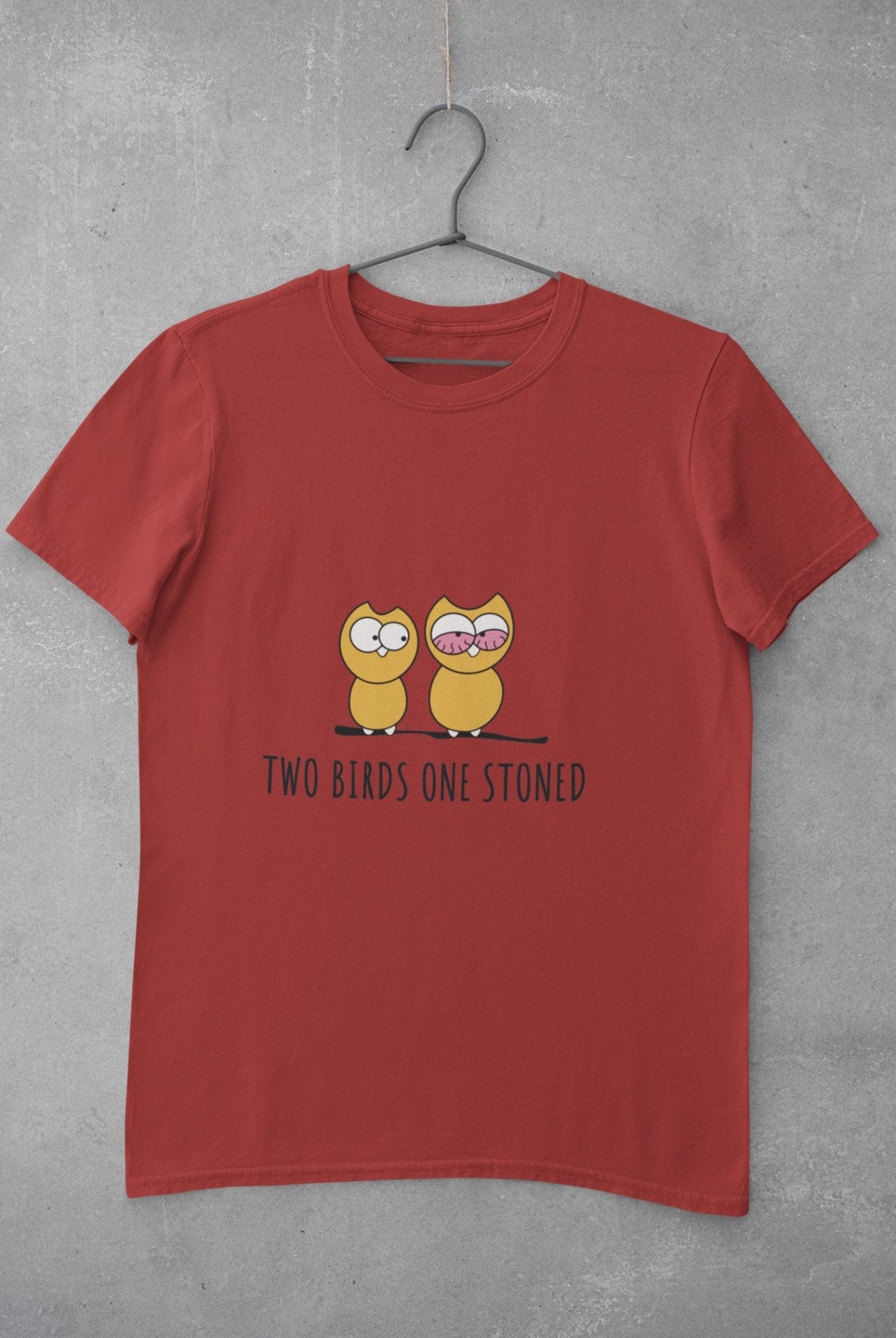 Two Birds One Stoned Mens Half Sleeves T-shirt- FunkyTeesClub - Funky Tees Club