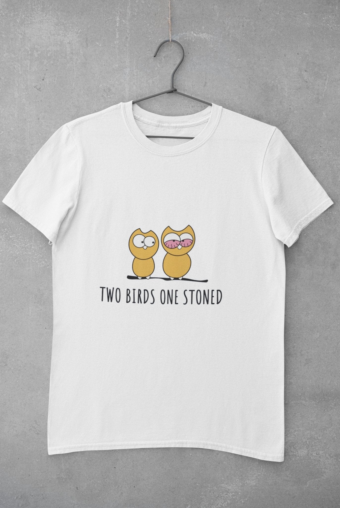 Two Birds One Stoned Mens Half Sleeves T-shirt- FunkyTeesClub - Funky Tees Club
