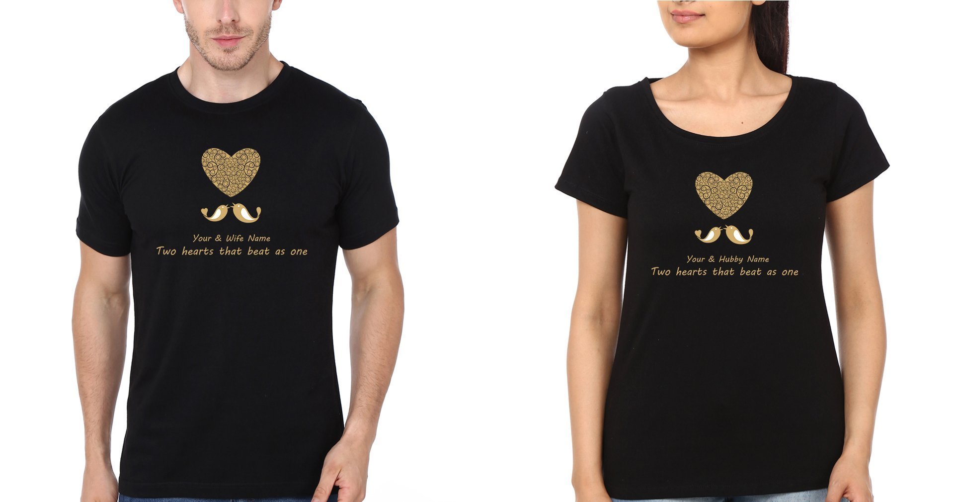 Two Hearts Couple Half Sleeves T-Shirts -FunkyTees - Funky Tees Club