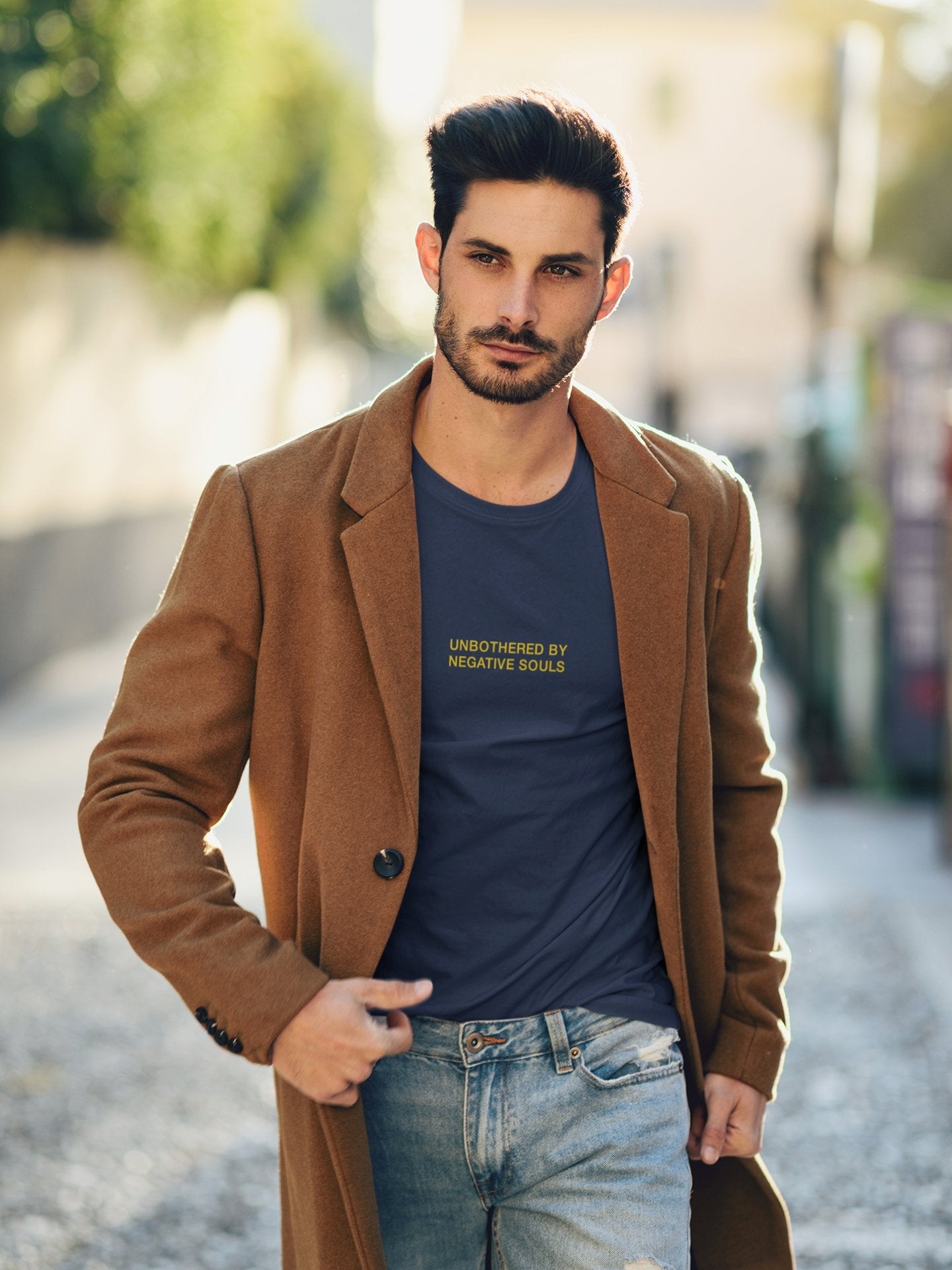 Unbothered by negative souls Minimal Mens Half Sleeves T-shirt- FunkyTeesClub - Funky Tees Club