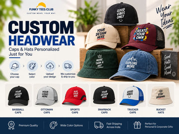Custom caps and personalized headwear including baseball caps, ottoman caps, sports caps, snapbacks, trucker caps and bucket hats | FunkyTeesClub