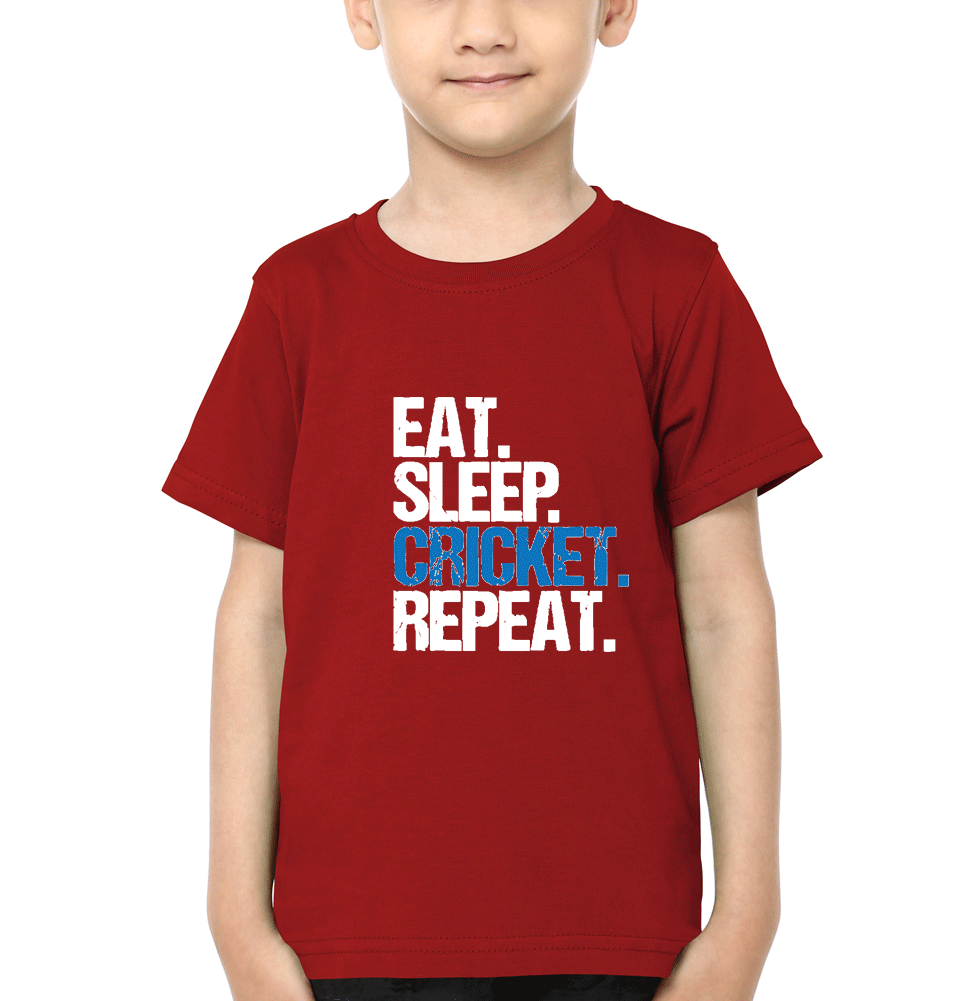 Eat Sleep Cricket Repeat Half Sleeves T-Shirt for Boys and Kids-FunkyTeesClub