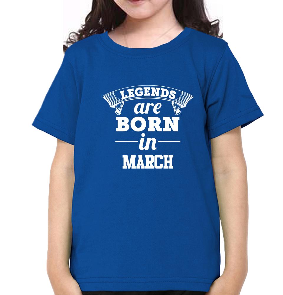 Legends are Born in March Half Sleeves T-Shirt For Girls -FunkyTeesClub