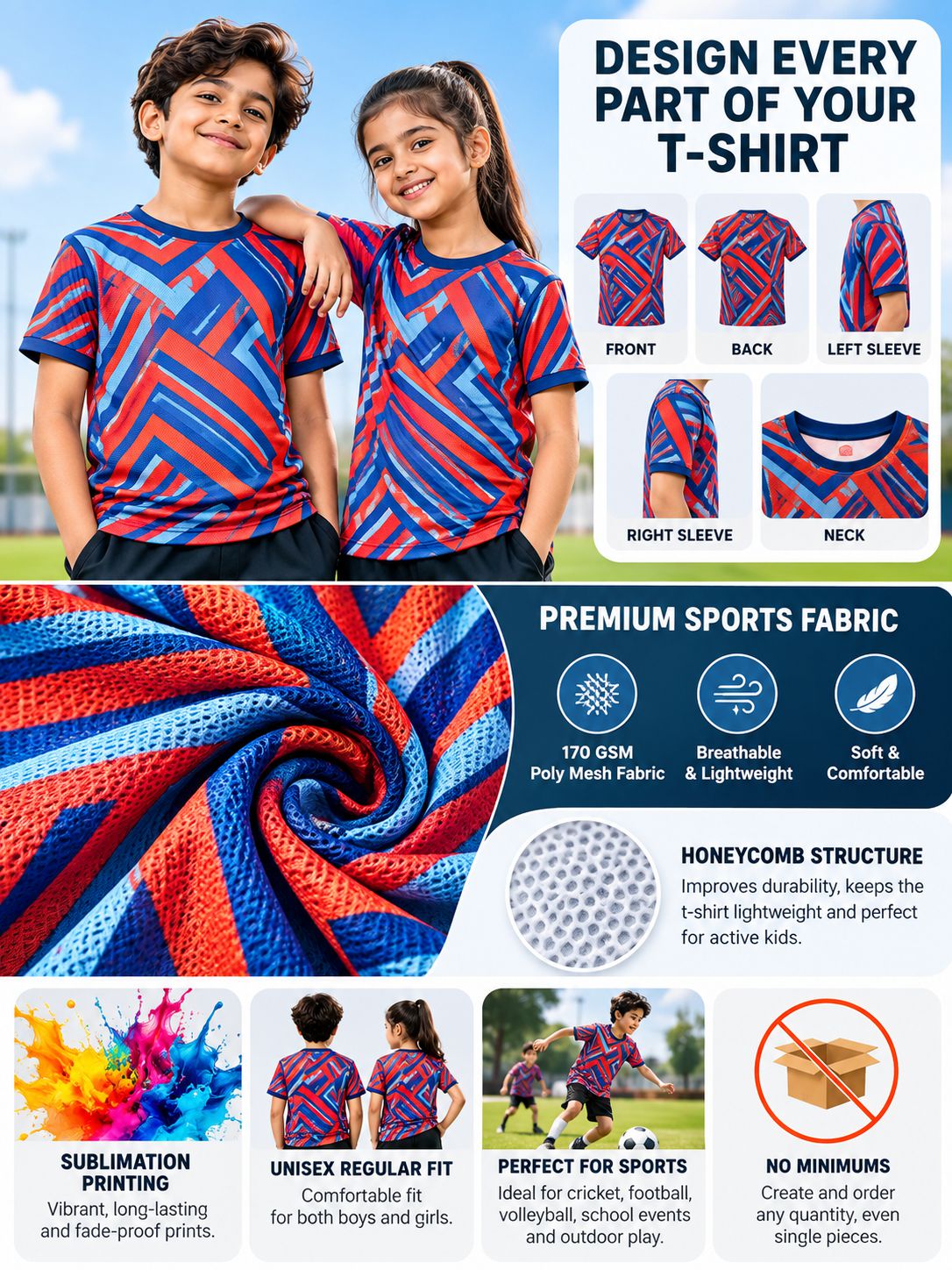 170 GSM honeycomb poly mesh fabric texture for kids sports T-shirt