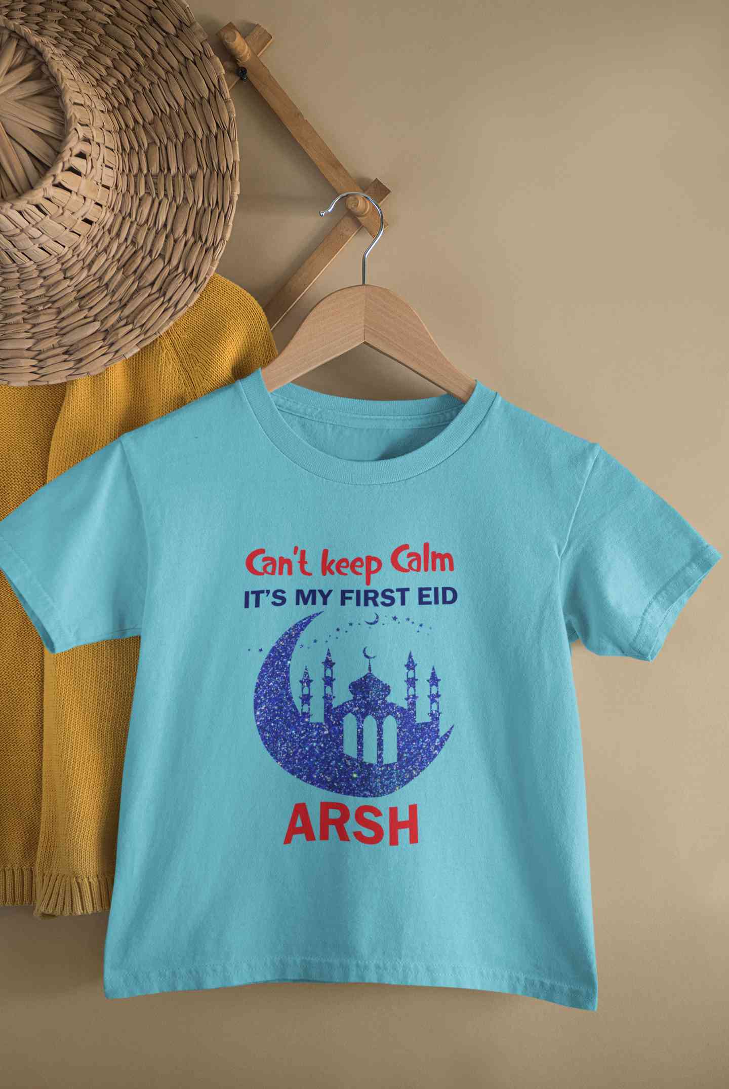 Custom Name Cant Keep Calm My First Eid Half Sleeves T-Shirt for Boy-FunkyTeesClub