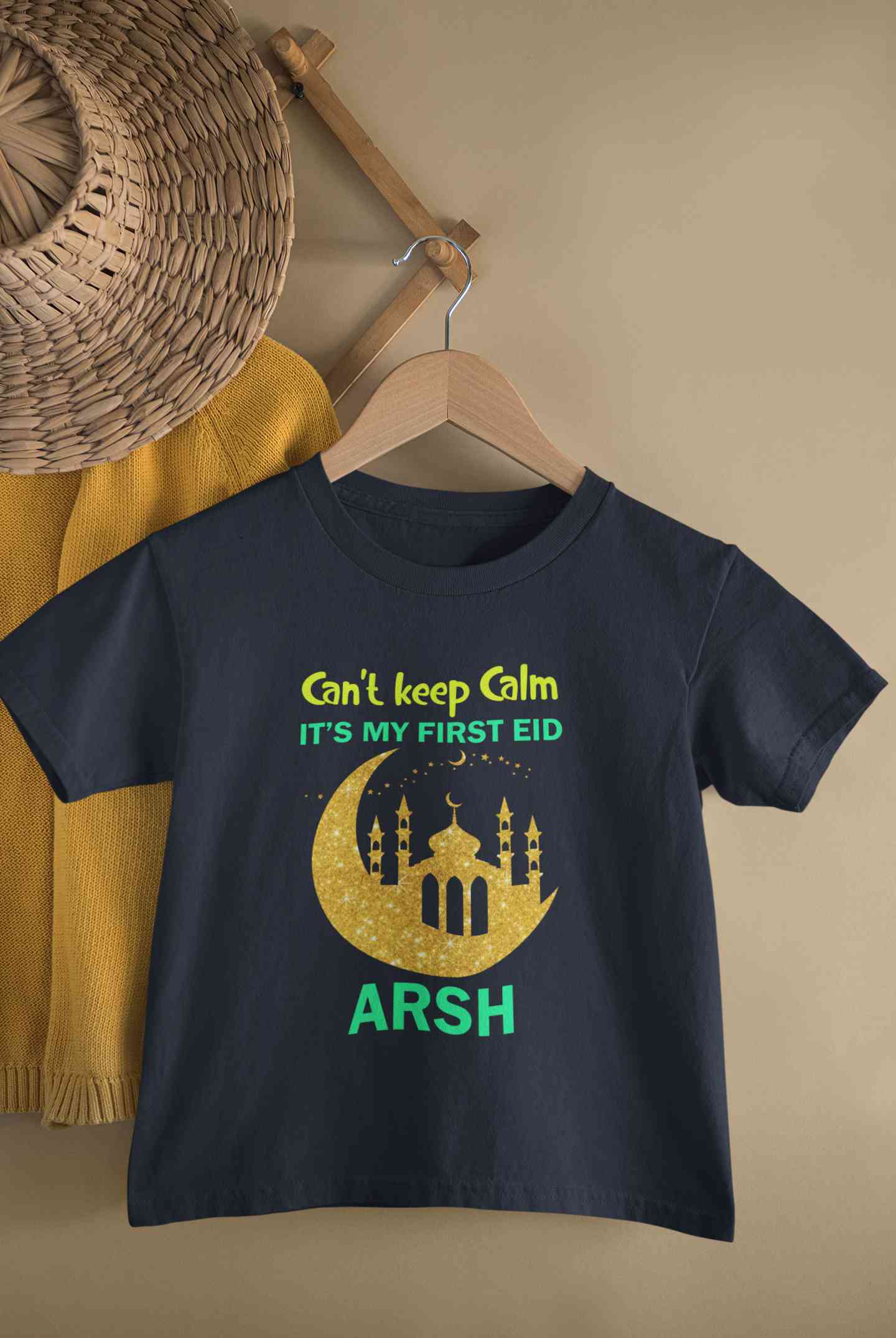 Custom Name Cant Keep Calm My First Eid Half Sleeves T-Shirt for Boy-FunkyTeesClub