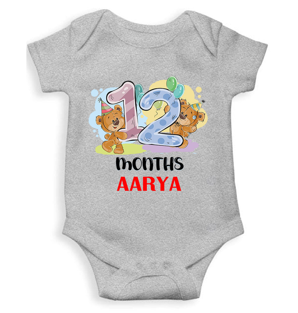 Custom Name 12 Month Birthday Teddy Design Rompers for Baby Girl- FunkyTeesClub