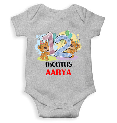 Custom Name 12 Month Birthday Teddy Design Rompers for Baby Girl- FunkyTeesClub