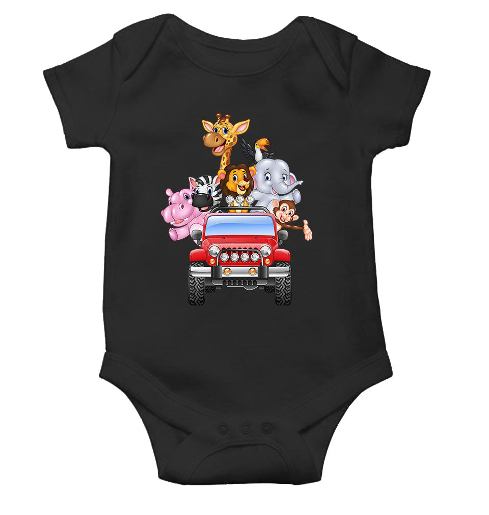 Jungle Jeep Cartoon Rompers for Baby Girl- FunkyTeesClub