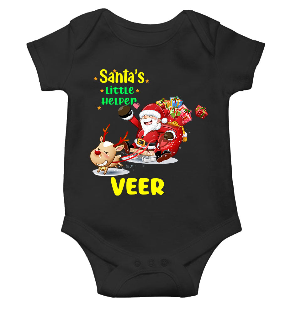 Customized Name Santas Little Helper Christmas Rompers for Baby Boy- FunkyTeesClub