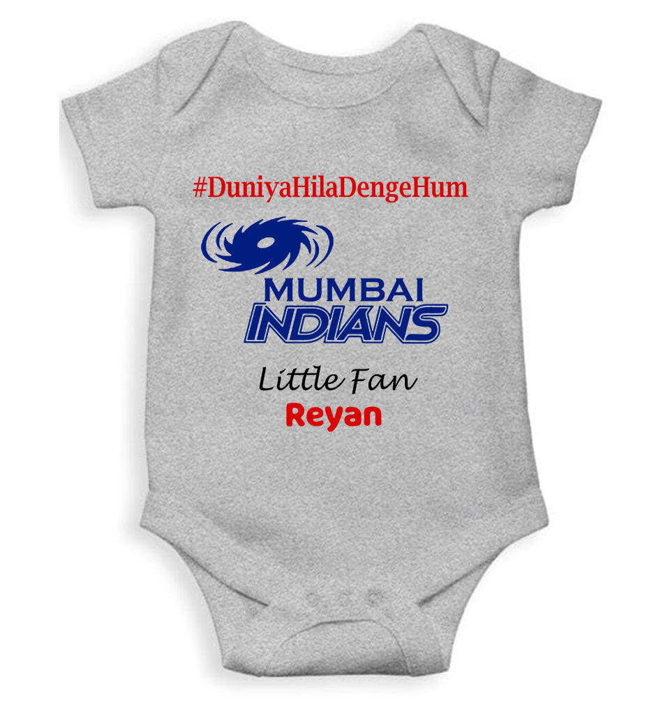 Custom Name IPL MI Mumbai Indians Duniya Hila Denge Hum Rompers for Baby Boy- FunkyTeesClub