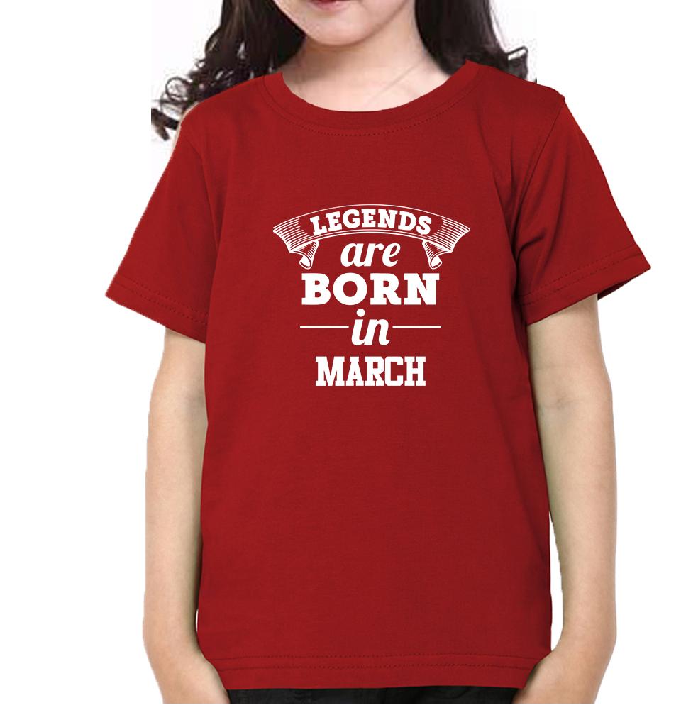 Legends are Born in March Half Sleeves T-Shirt For Girls -FunkyTeesClub