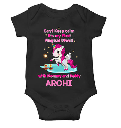 Custom Name Cant Keep Calm Its My First Diwali With Mumma Daddy Rompers for Baby Girl- FunkyTeesClub