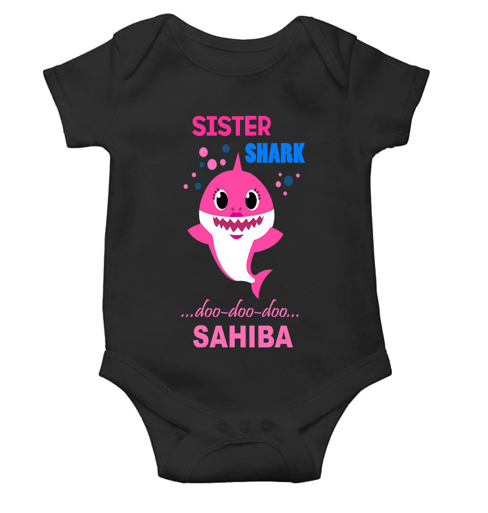 Custom Name Sister Shark Doo Doo Doo Rakhi Rompers for Baby Girl- FunkyTeesClub