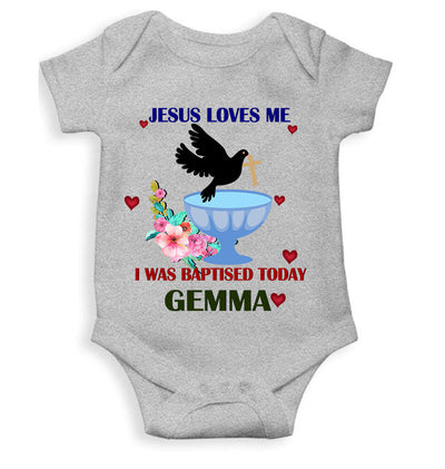 Custom Name Jesus Loves Me Baptism Christening Day Rompers for Baby Boy- FunkyTeesClub