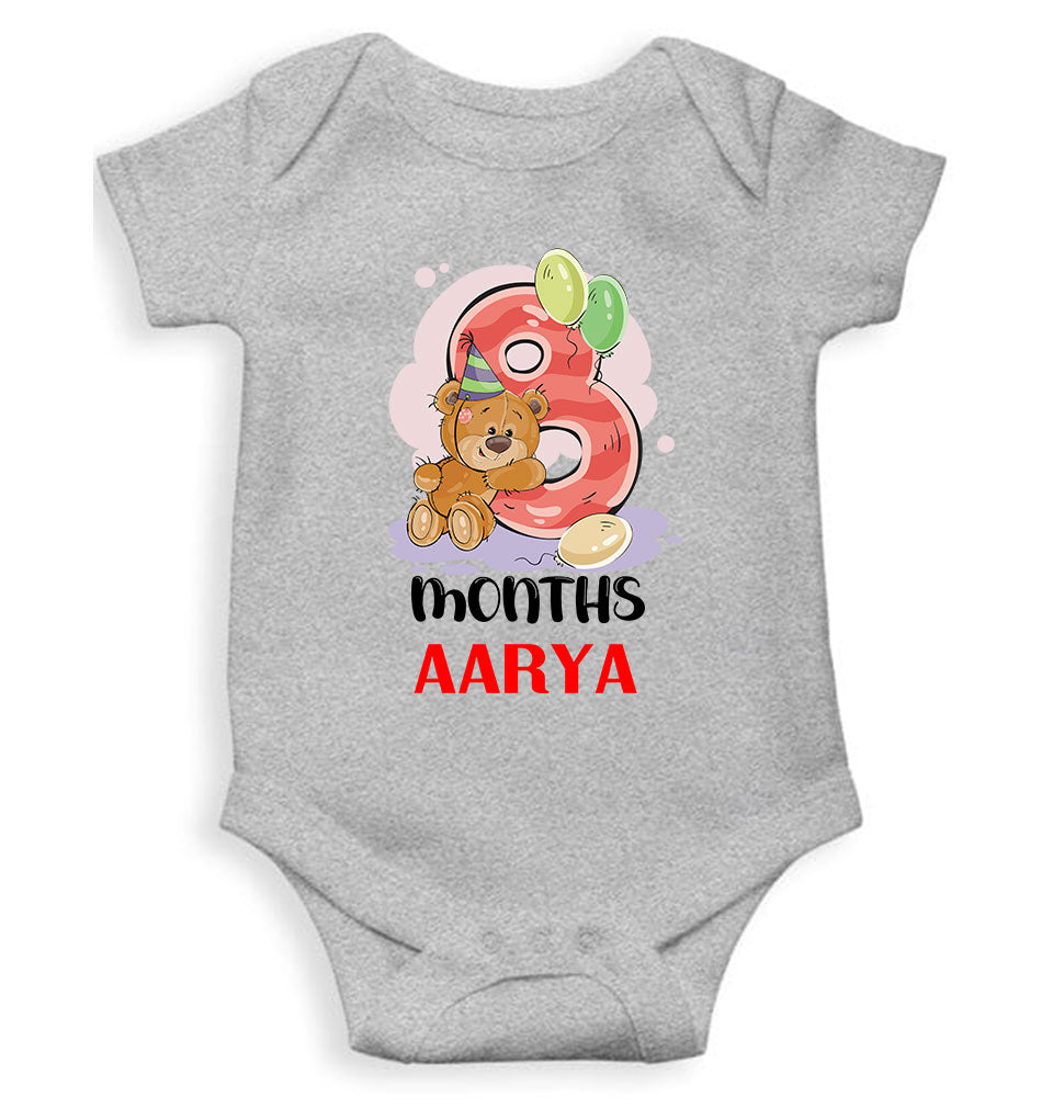 Custom Name 8 Month Birthday Teddy Design Rompers for Baby Girl- FunkyTeesClub