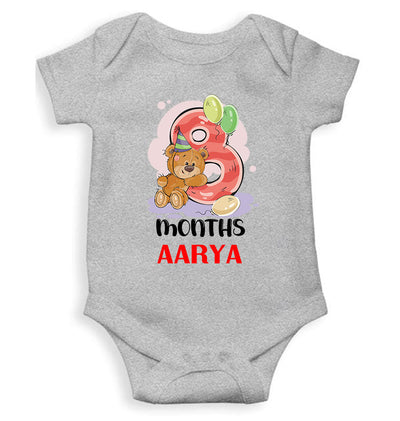 Custom Name 8 Month Birthday Teddy Design Rompers for Baby Girl- FunkyTeesClub