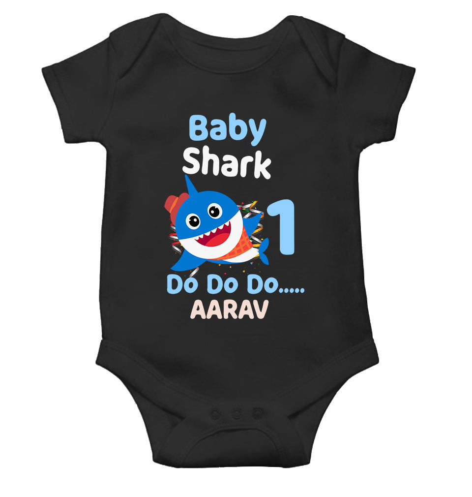 Custom Name Baby Shark Do Do Do First Birthday Rompers for Baby Boy- FunkyTeesClub
