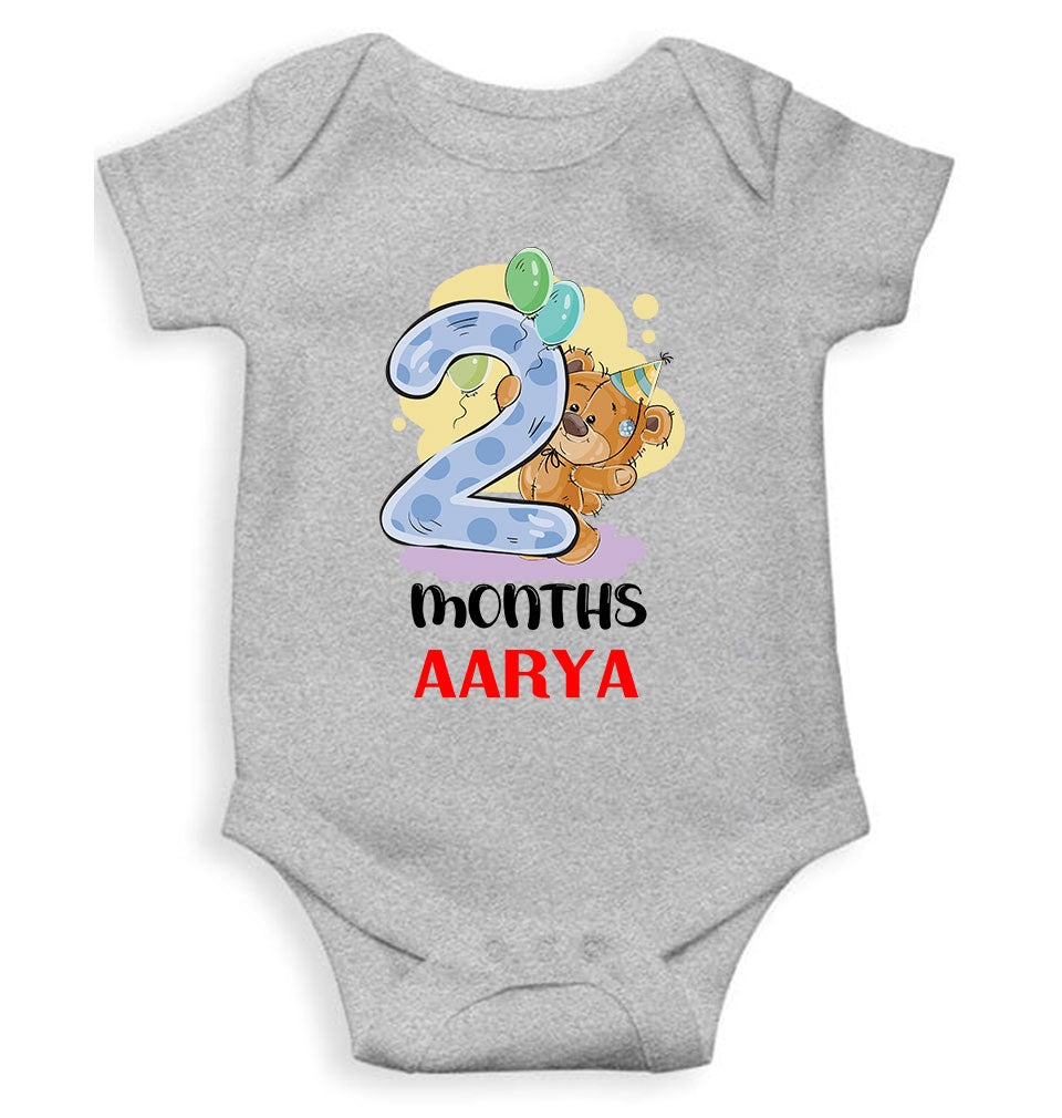 Custom Name 2 Month Birthday Teddy Design Rompers for Baby Girl- FunkyTeesClub