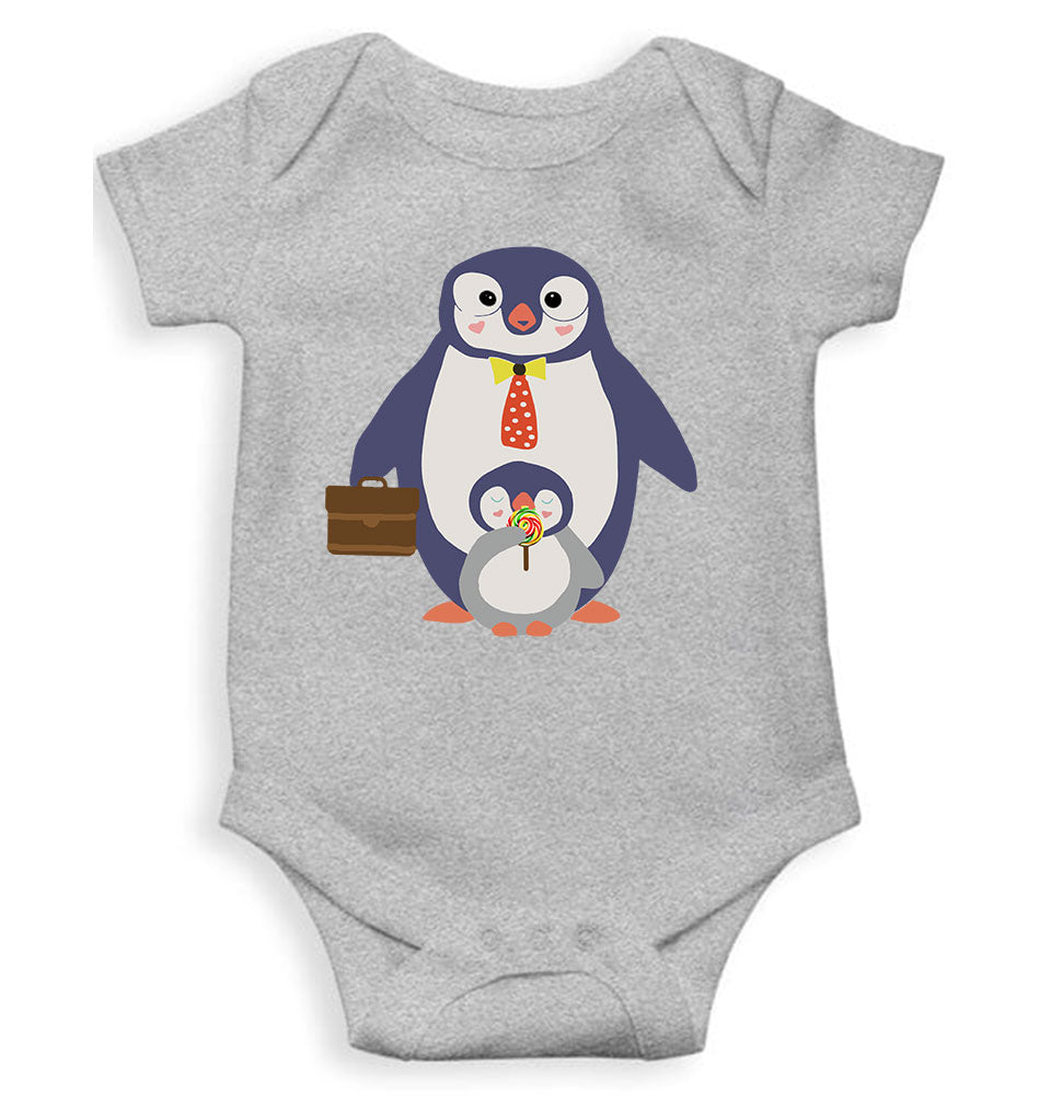 Papa And Baby Penguin Cartoon Rompers for Baby Girl- FunkyTeesClub