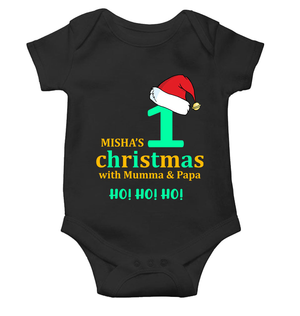 Customized Name 1st Christmas With Mumma & Papa Rompers for Baby Girl- FunkyTeesClub