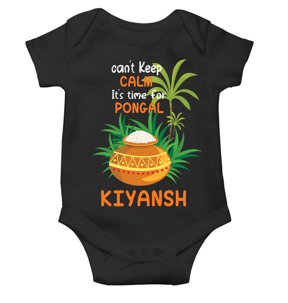 Custom Name Time For Pongal Rompers for Baby Boy- FunkyTeesClub