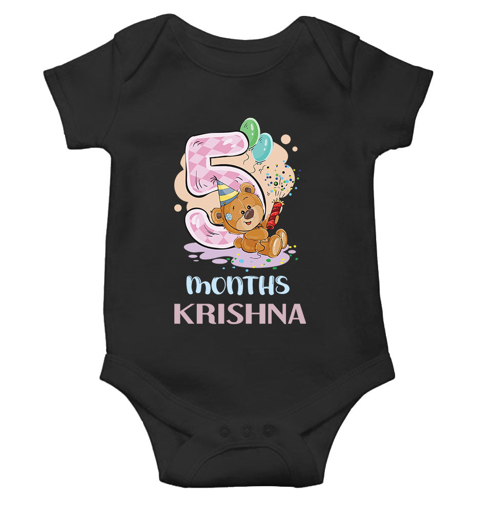 Custom Name 5 Month Birthday Teddy Design Rompers for Baby Boy- FunkyTeesClub