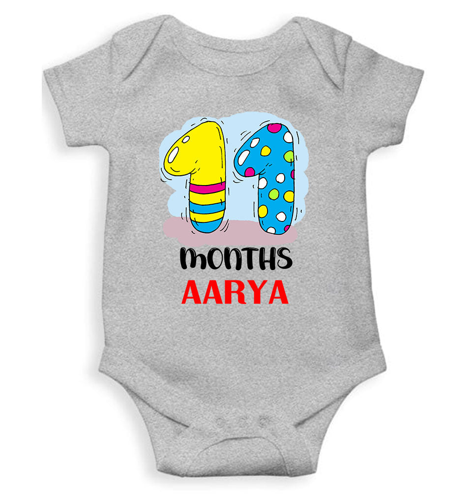 Custom Name 11 Month Birthday Teddy Design Rompers for Baby Girl- FunkyTeesClub
