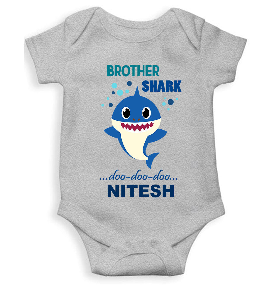 Custom Name Brother Shark Doo Doo Doo Rakhi Rompers for Baby Boy- FunkyTeesClub
