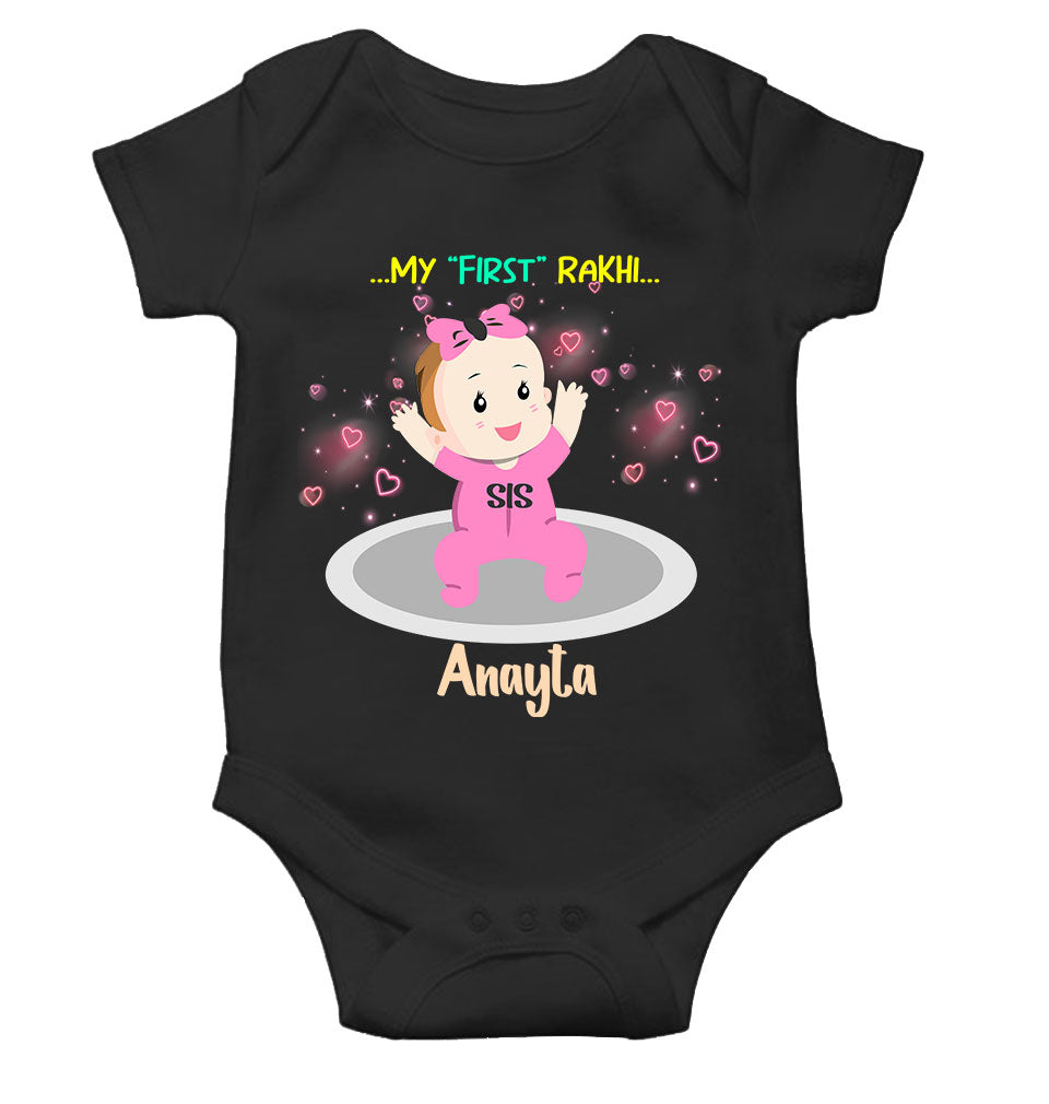 Custom Name My First Rakhi Dress Rompers for Baby Girl- FunkyTeesClub