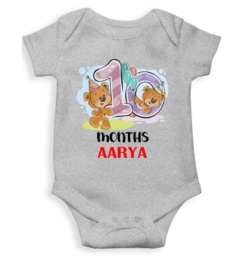 Custom Name 10 Month Birthday Teddy Design Rompers for Baby Girl- FunkyTeesClub