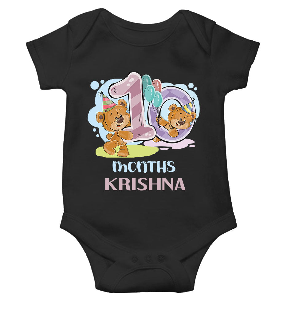 Custom Name 10 Month Birthday Teddy Design Rompers for Baby Boy- FunkyTeesClub