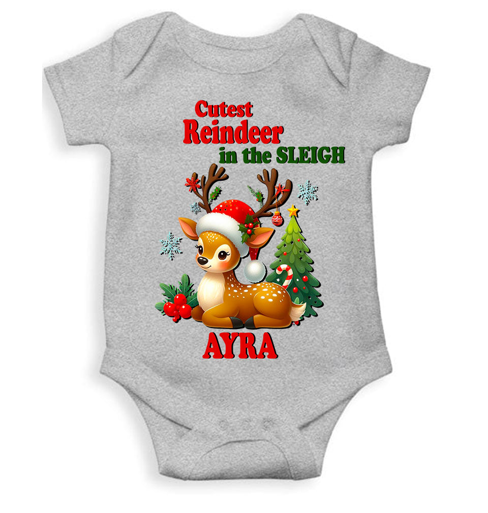 Custom Name Cutest Reindeer In The Sleigh Christmas Rompers for Baby Girl- FunkyTeesClub