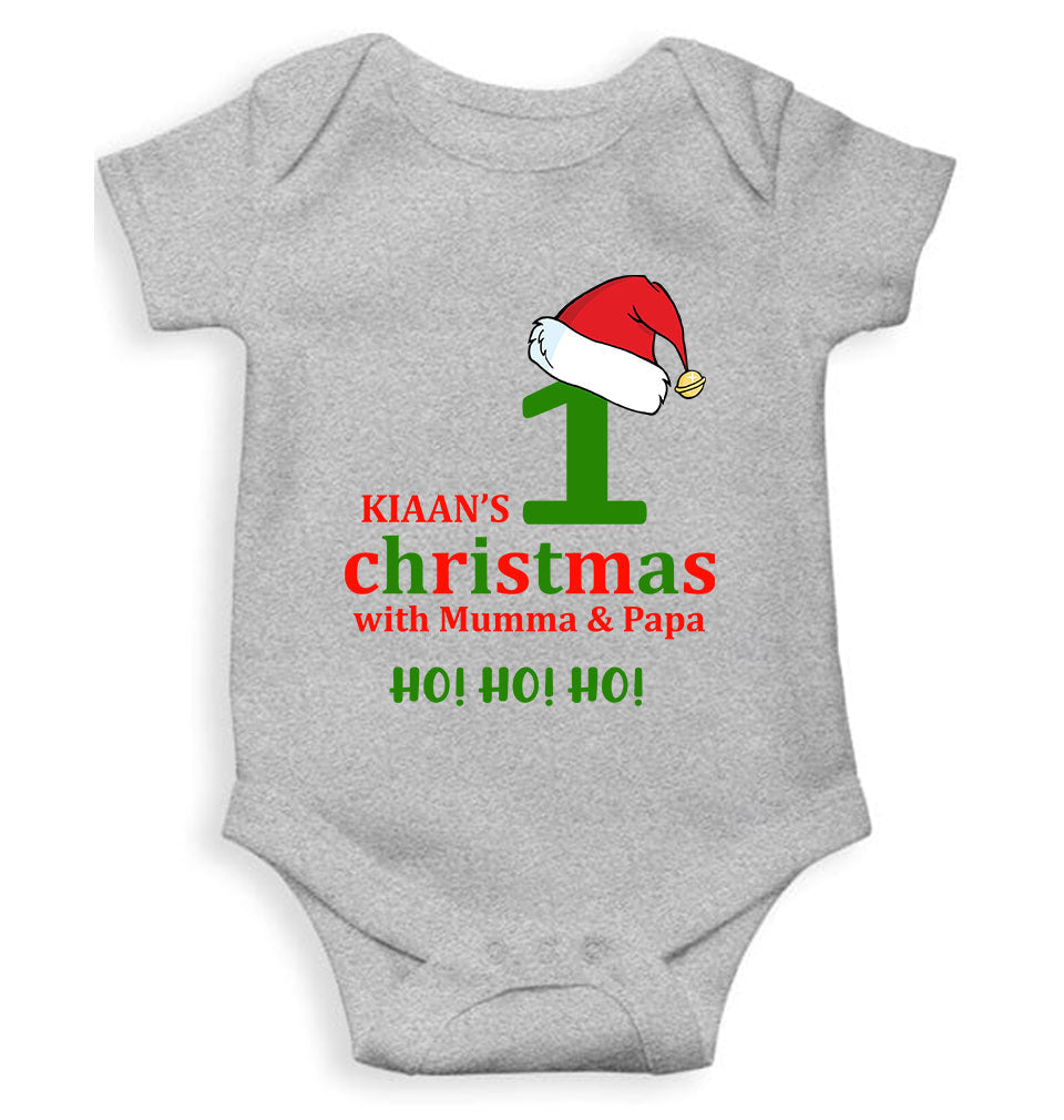 Customized Name 1st Christmas With Mumma & Papa Rompers for Baby Boy- FunkyTeesClub