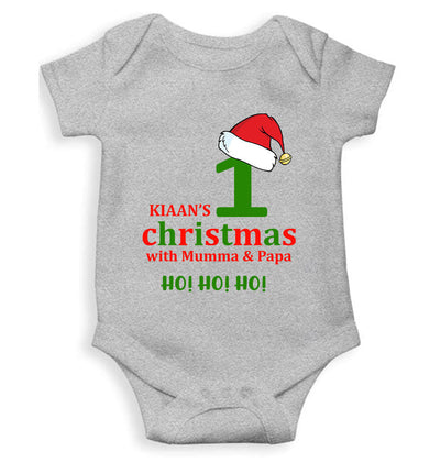 Customized Name 1st Christmas With Mumma & Papa Rompers for Baby Boy- FunkyTeesClub