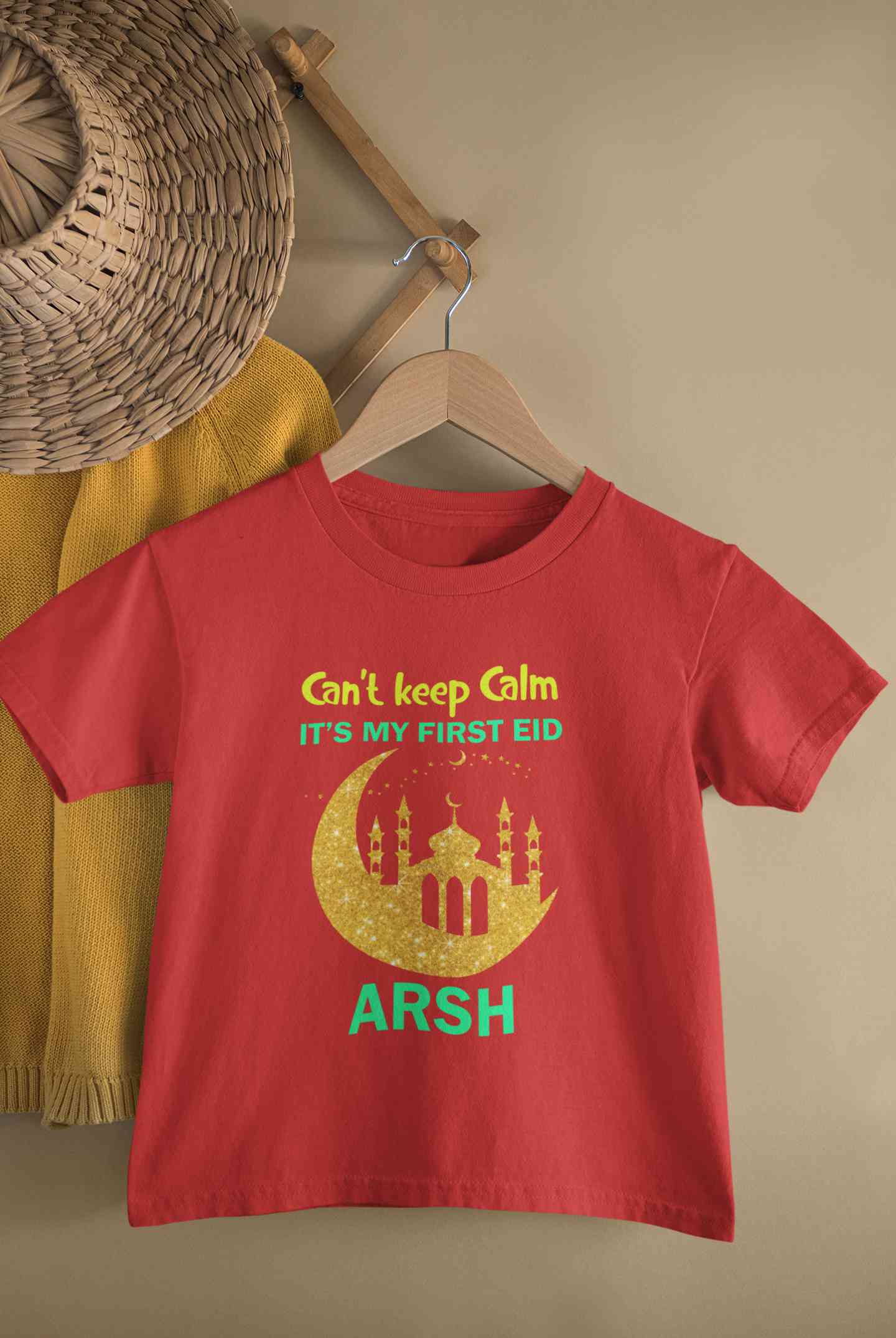 Custom Name Cant Keep Calm My First Eid Half Sleeves T-Shirt for Boy-FunkyTeesClub