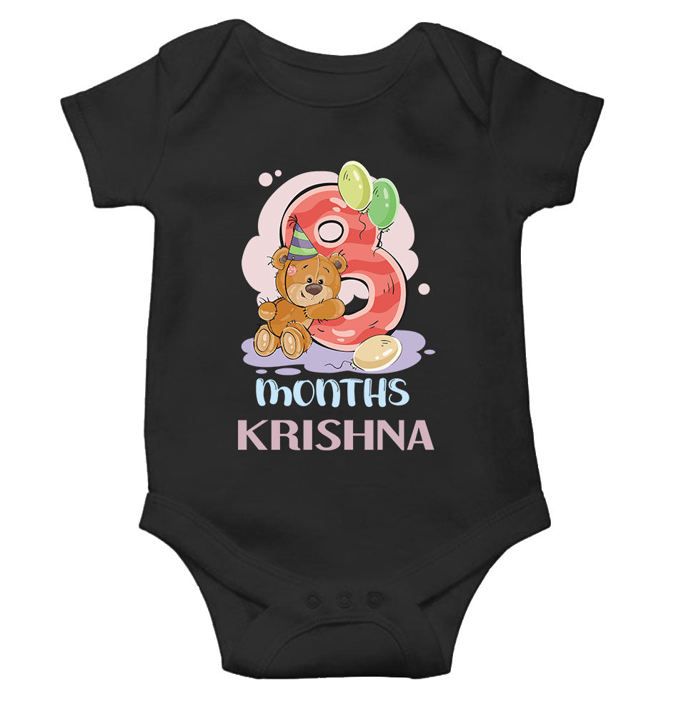 Custom Name 8 Month Birthday Teddy Design Rompers for Baby Boy- FunkyTeesClub