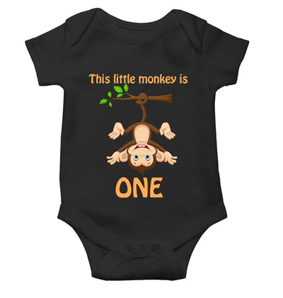 Little Monkey Is One First Birthday Rompers for Baby Girl- FunkyTeesClub