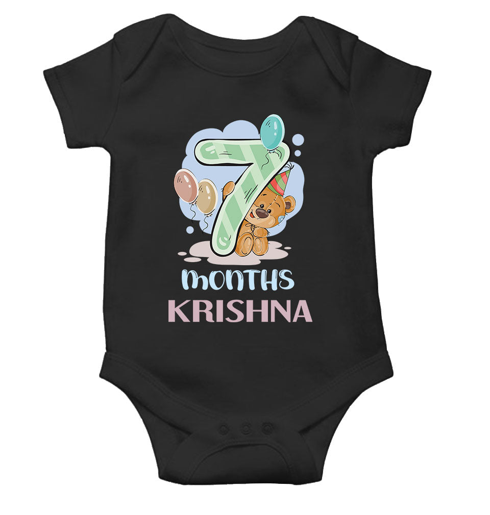 Custom Name 7 Month Birthday Teddy Design Rompers for Baby Boy- FunkyTeesClub