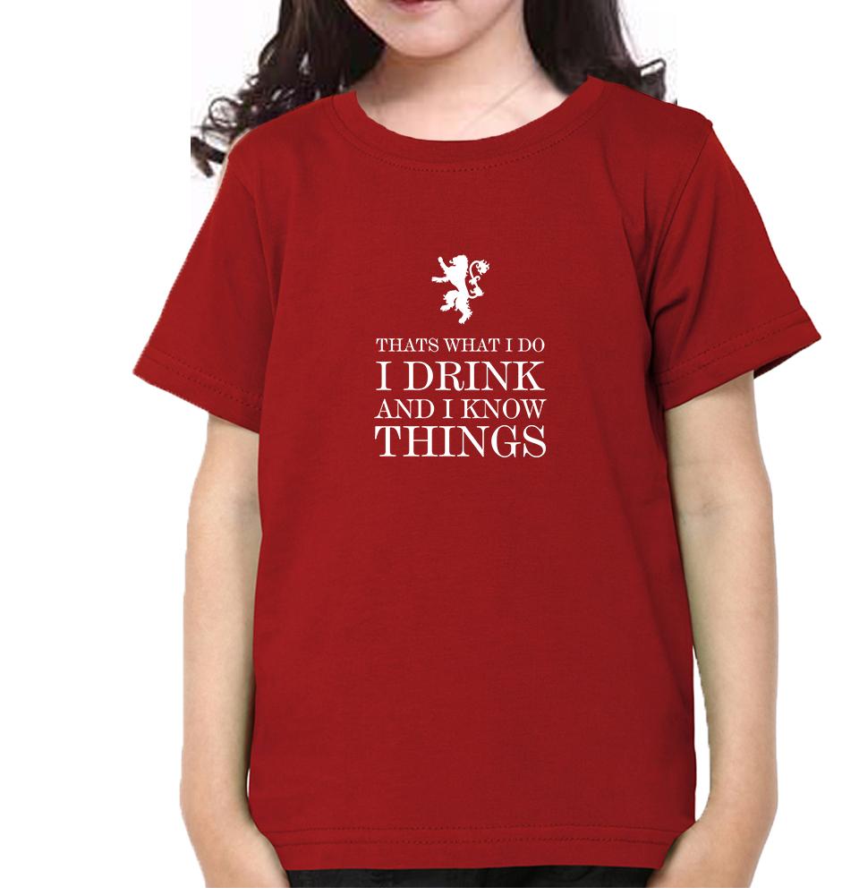 GOT Game of Thrones I Drink  And Know Things Half Sleeves T-Shirt For Girls -FunkyTeesClub