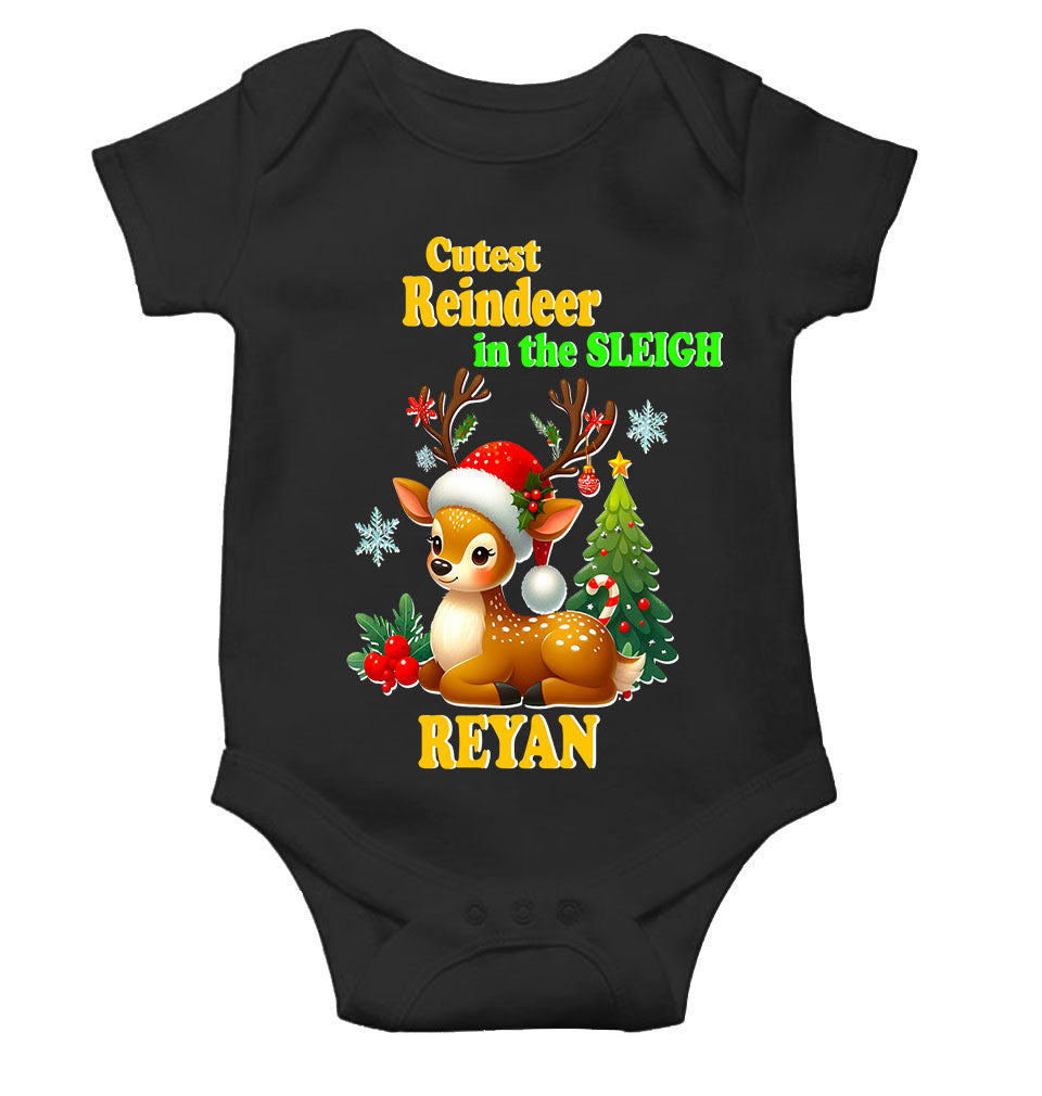 Custom Name Cutest Reindeer In The Sleigh Christmas Rompers for Baby Boy- FunkyTeesClub