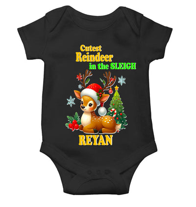 Custom Name Cutest Reindeer In The Sleigh Christmas Rompers for Baby Boy- FunkyTeesClub