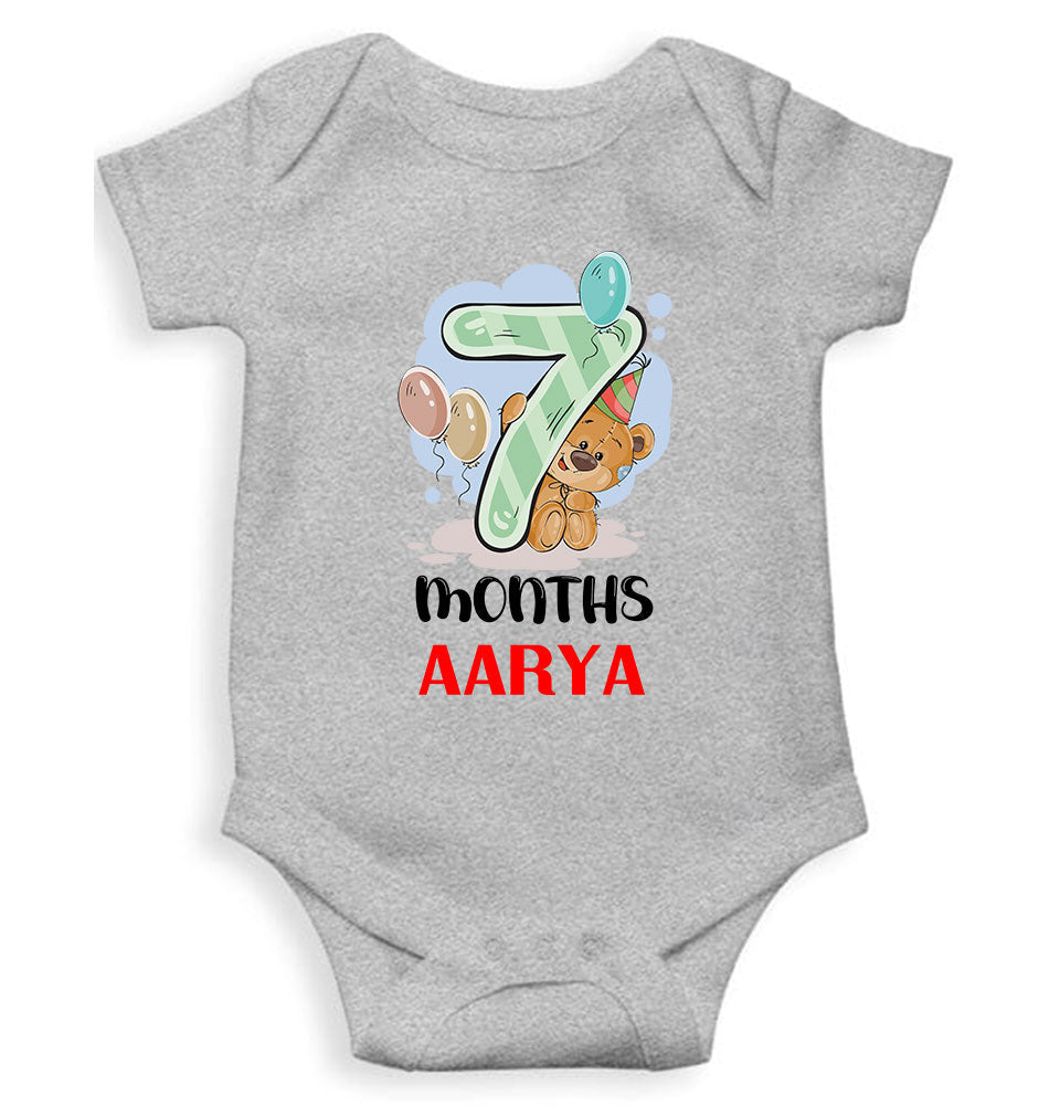 Custom Name 7 Month Birthday Teddy Design Rompers for Baby Girl- FunkyTeesClub