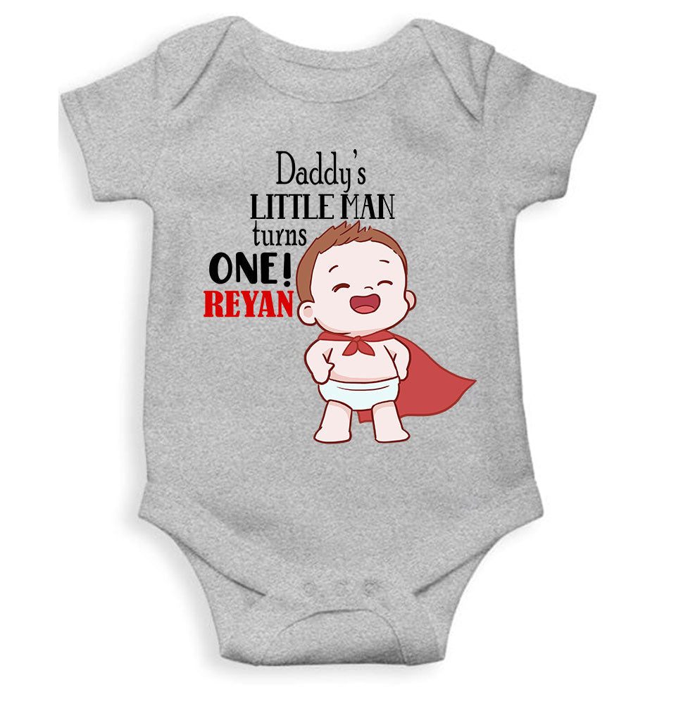 Custom Name Daddys Little Man Turns One First Birthday Rompers for Baby Boy- FunkyTeesClub