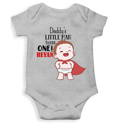 Custom Name Daddys Little Man Turns One First Birthday Rompers for Baby Boy- FunkyTeesClub