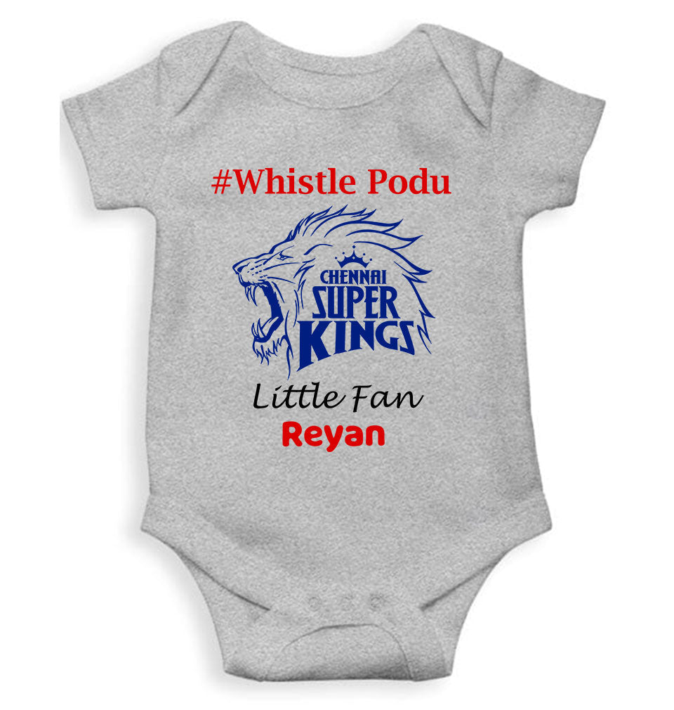 Custom Name IPL CSK Chennai Super Kings Whistle Podu Rompers for Baby Boy- FunkyTeesClub